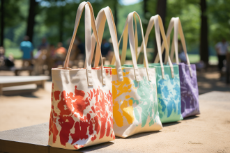 tote bag personnalisé utilisé à la plage avec des accessoires d'été