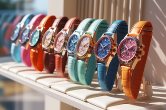 Bracelets de montre interchangeables colorés sur un fond élégant
