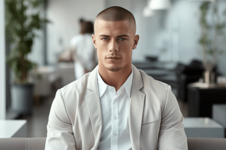 Coupe buzz cut masculine avec cheveux uniformément courts