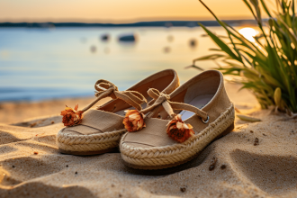 Espadrilles colorées posées sur une surface ensoleillée