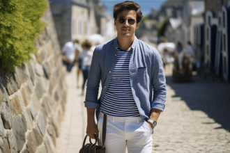 Chemise bretonne portée avec élégance et style contemporain