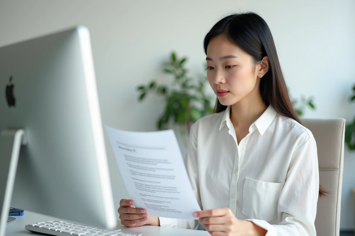 Femme consultant les paramètres de confidentialité de son compte habillement dans un bureau professionnel