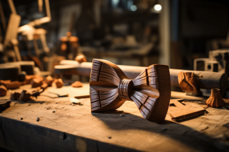 Nœud papillon en bois élégant sur une chemise blanche