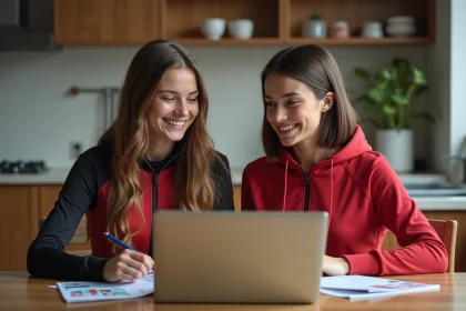 Deux jeunes femmes en costumes Totally Spies souriantes à la maison