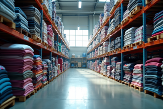 Entrepot de vêtements variés en stockage naturel lumineux
