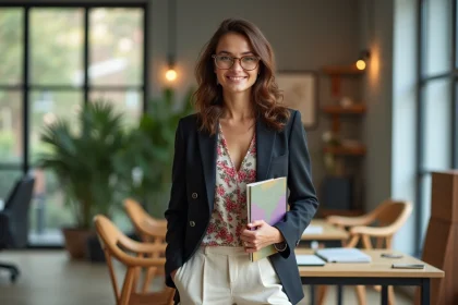 Femme en style boho chic dans un bureau moderne