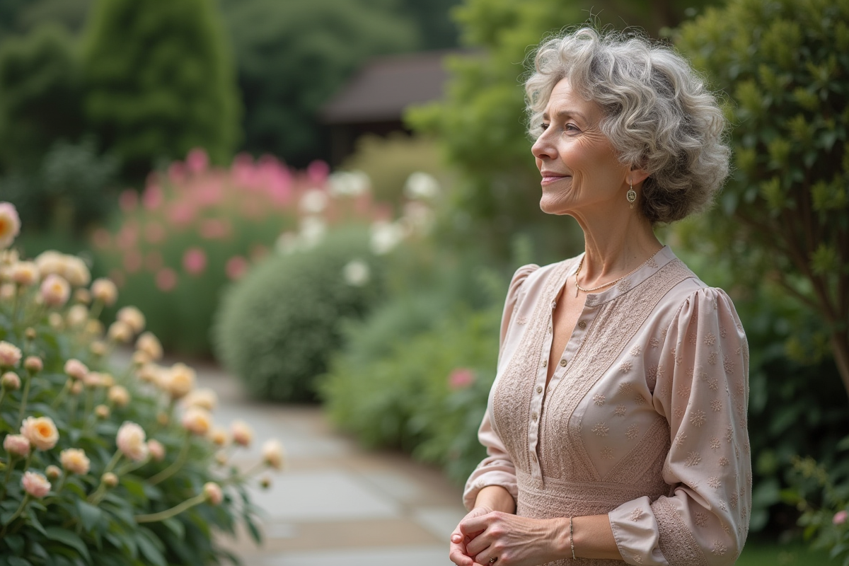 Femme en robe dans un jardin botanique en pleine nature
