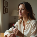 Femme regardant son reflet avec rouge à lèvres
