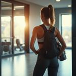 Jeune femme sportive ajustant son sac à la salle de sport