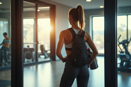 Jeune femme sportive ajustant son sac à la salle de sport