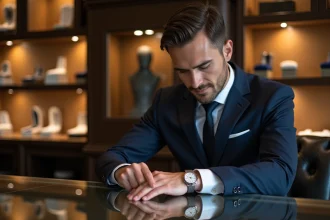 Montre Rolex d'occasion sur fond élégant avec détails raffinés