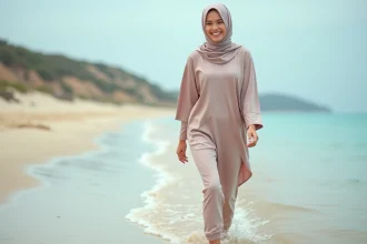 Burkini court adapté aux femmes musulmanes à la plage