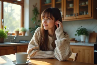 Frange rideau longue sur un modèle au look naturel et stylé