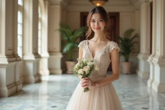 Robe de mariée champagne élégante avec des détails raffinés