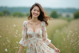 Robe champêtre élégante et décontractée dans un cadre naturel