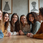 Groupe de femmes diverses autour d'une table en intérieur
