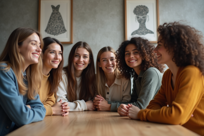 Groupe de femmes diverses autour d'une table en intérieur