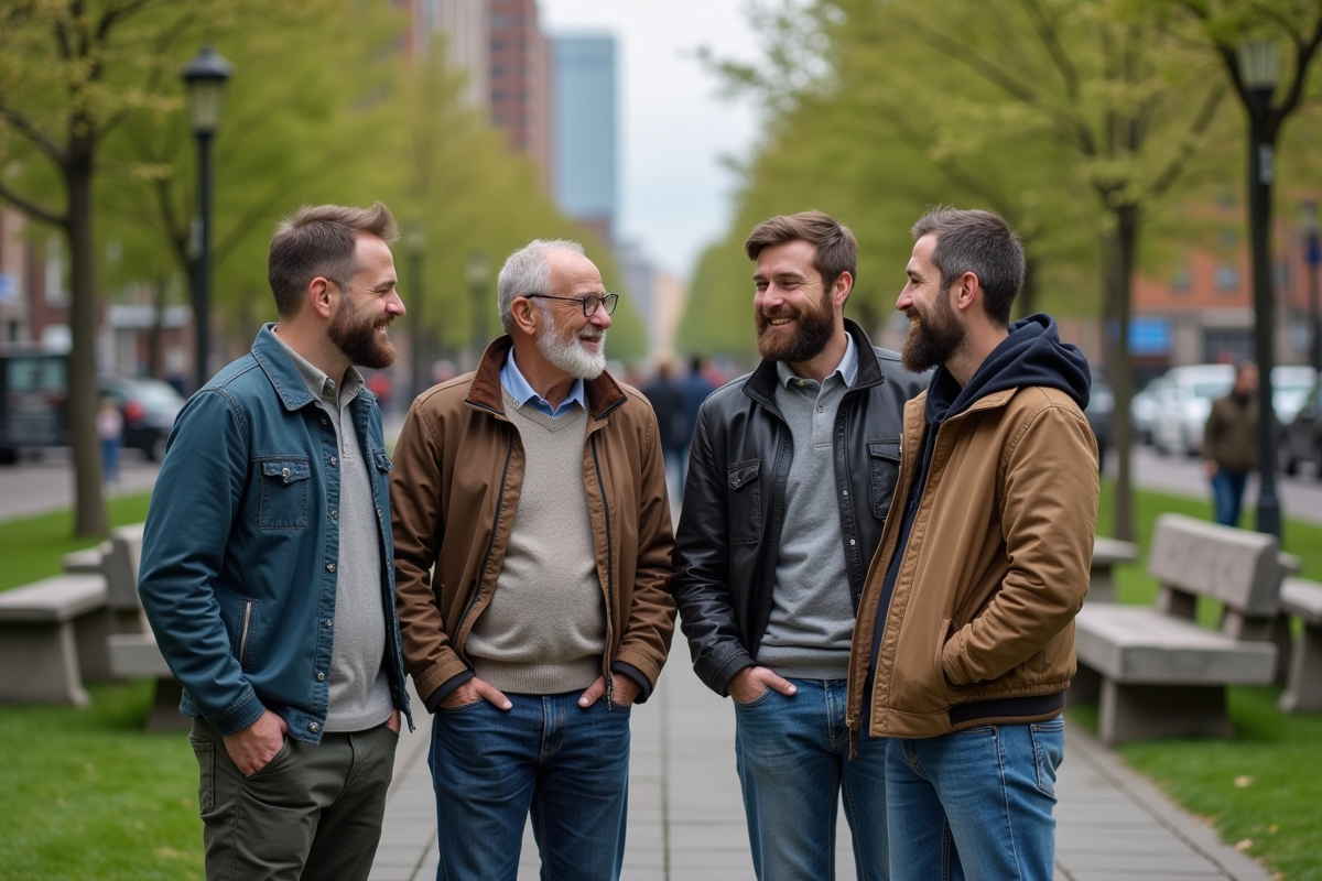 Groupe diversifié de personnes avec barbe dans un parc urbain