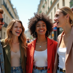 Groupe de jeunes à Paris portant mode tendance et souriant