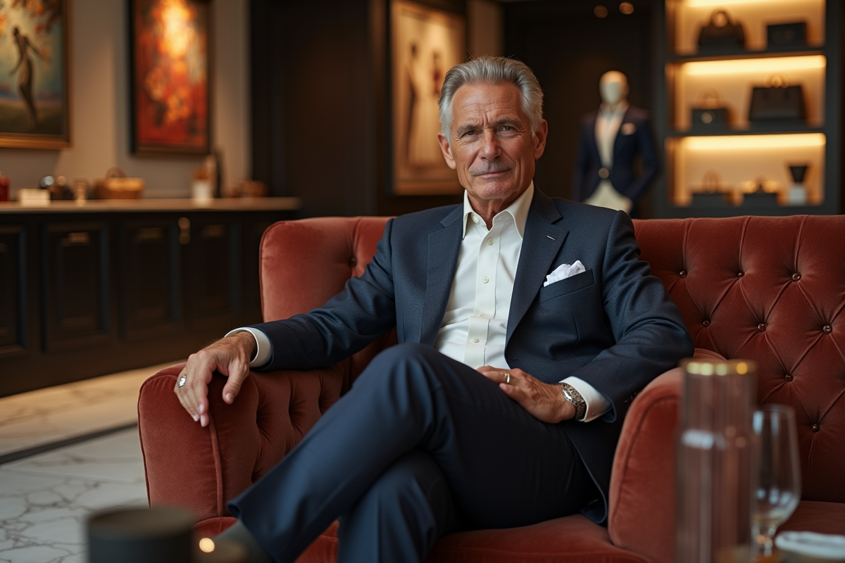 Homme en costume dans un salon de boutique haut de gamme