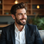 Homme élégant en portrait dans un salon moderne