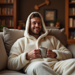 Homme en piloupilou relaxant sur un canapé chaleureux