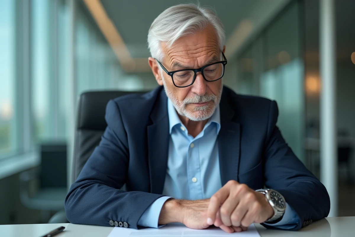 Homme senior regardant sa montre au bureau