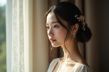 Jeune femme avec coiffure élégante et accessoires cheveux