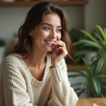 Jeune femme appliquant un baume à lèvres naturel