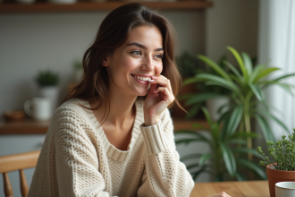 Jeune femme appliquant un baume à lèvres naturel
