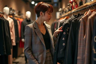 Jeune femme en mode punk dans une boutique urbaine