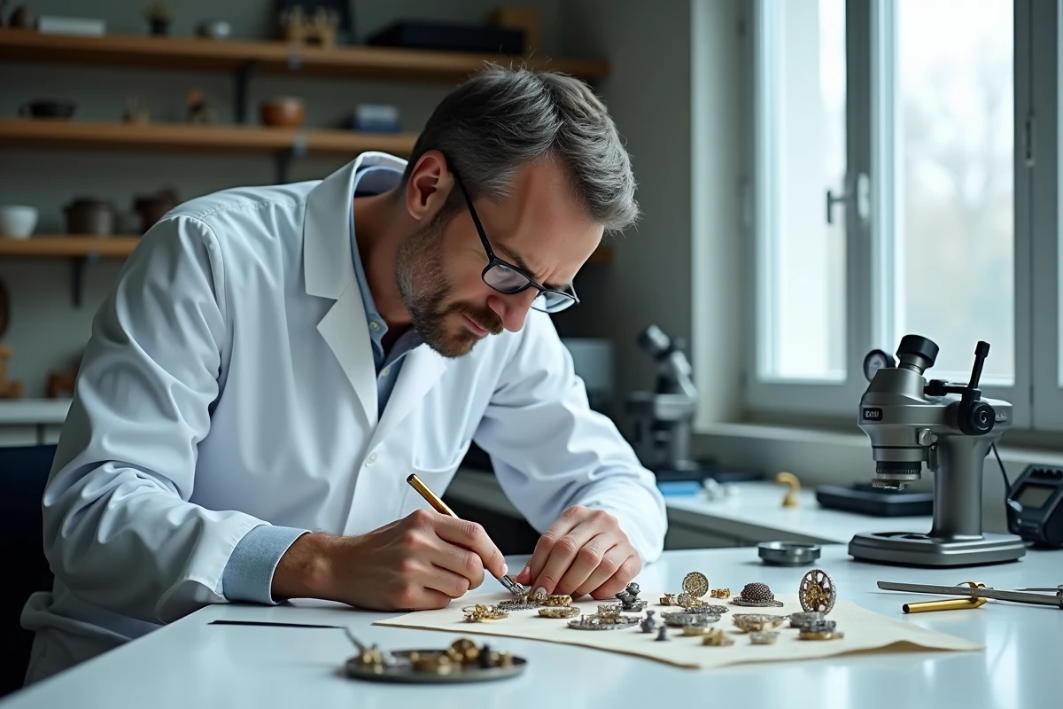 Maître horloger assemblant le mouvement d'une montre de haute complication dans un atelier manufacture suisse