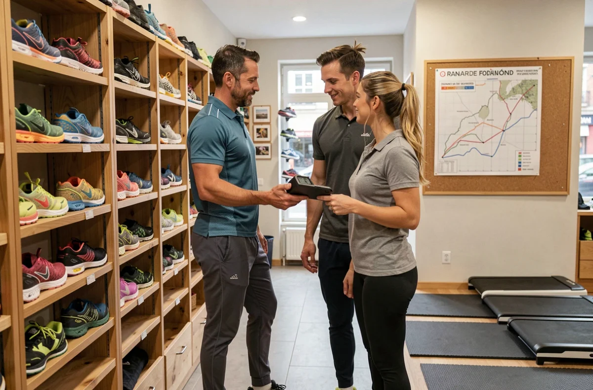 Conseiller spécialisé aidant une cliente à choisir des chaussures de running dans la boutique Running Conseil à Orléans